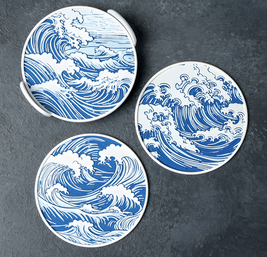 Set de 3 Posavasos de olas japonesas